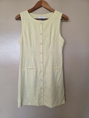Paper Heart Butter Yellow Linen Blend     Button Front Dress M Soft Girl NWT